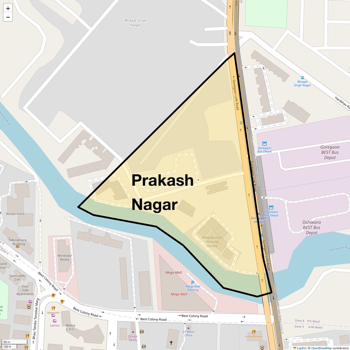 Location Map of Prakash Nagar, Mumbai