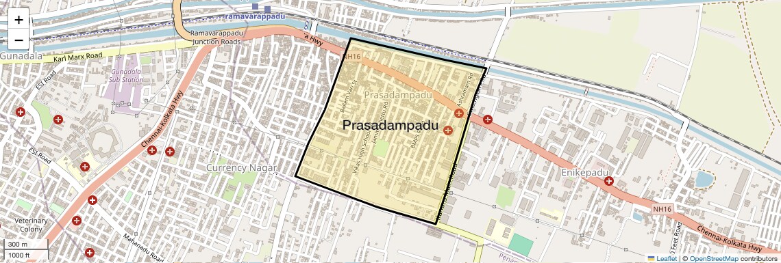 Location Map of Prasadampadu, Vijayawada