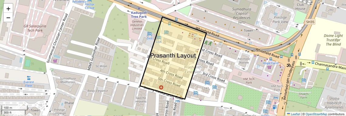Location Map of Prasanth Layout, Bangalore