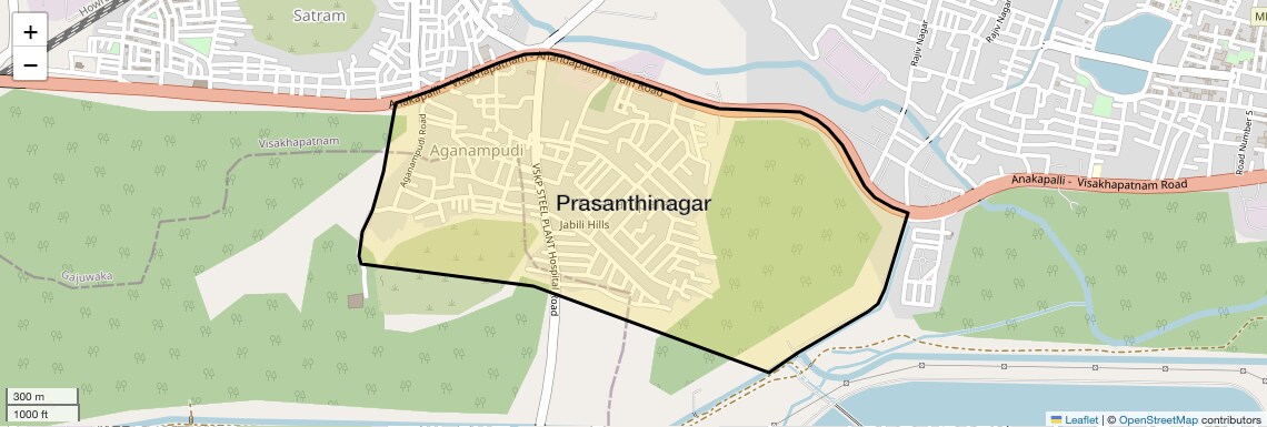 Location Map of Prasanthinagar, Vizag