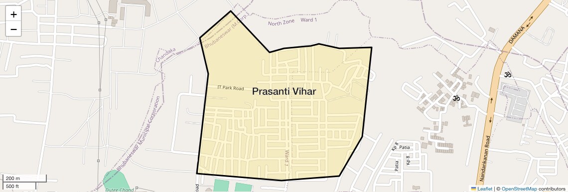 Location Map of Prasanti Vihar, Bhubaneswar