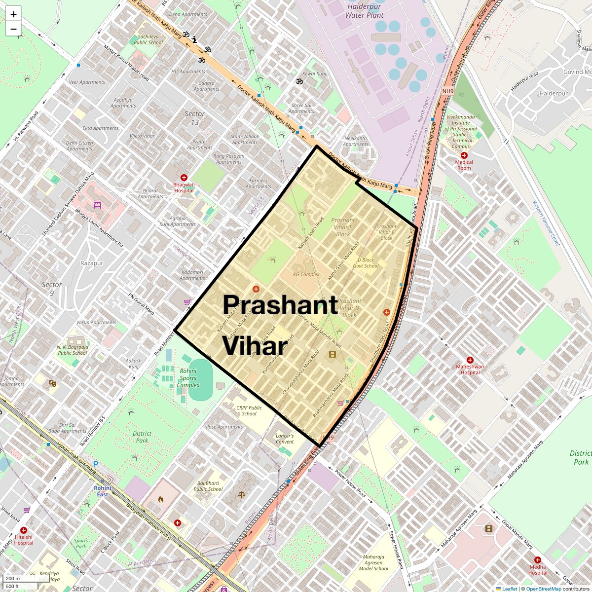 Location Map of Prashant Vihar, Delhi