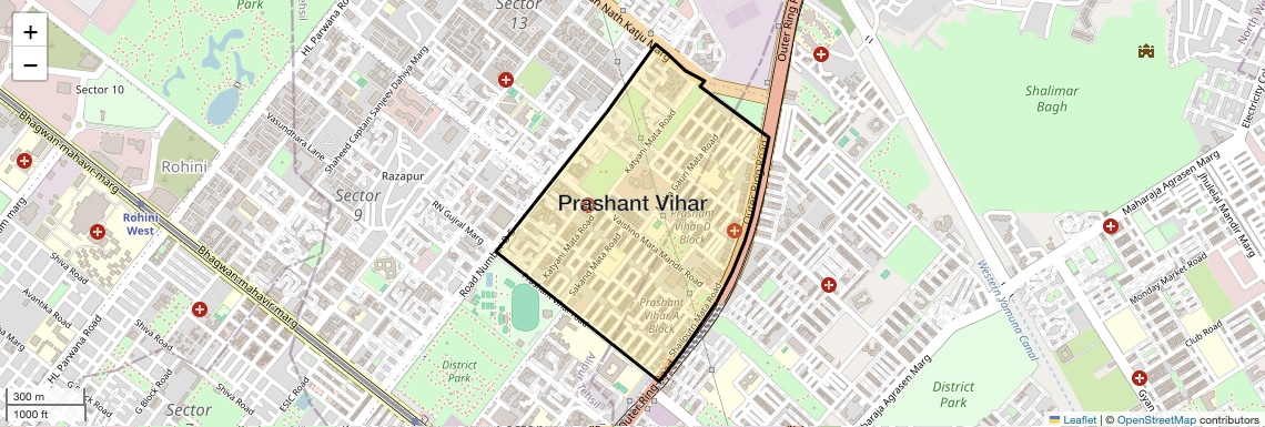 Location Map of Prashant Vihar, Delhi