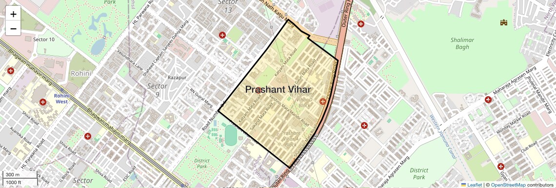 Location Map of Prashant Vihar, Delhi