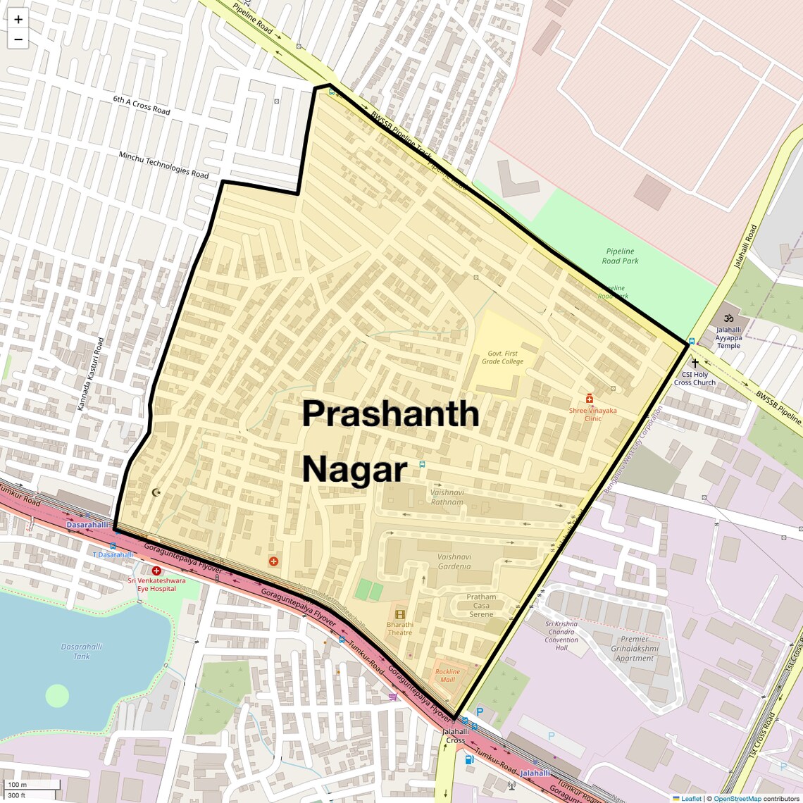 Location Map of Prashanth Nagar, Bangalore