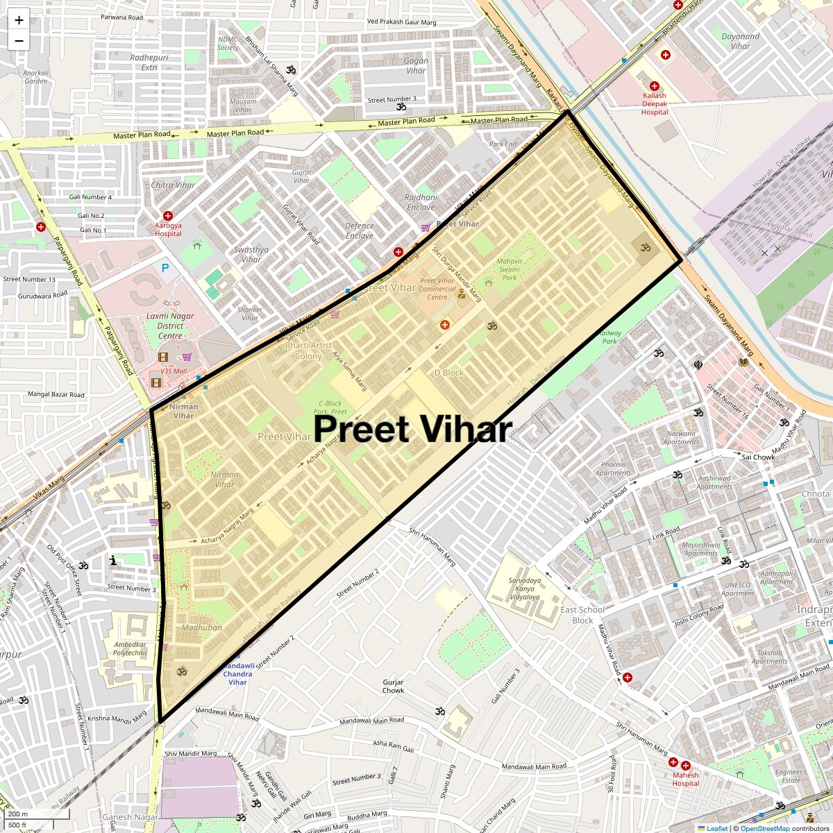 Location Map of Preet Vihar, Delhi