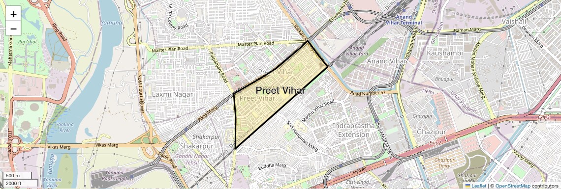Location Map of Preet Vihar, Delhi