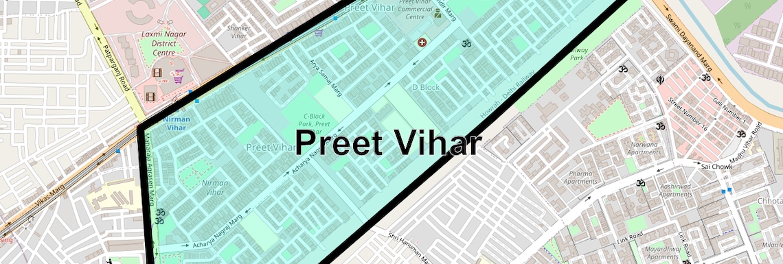 Location Map of Preet Vihar, Delhi