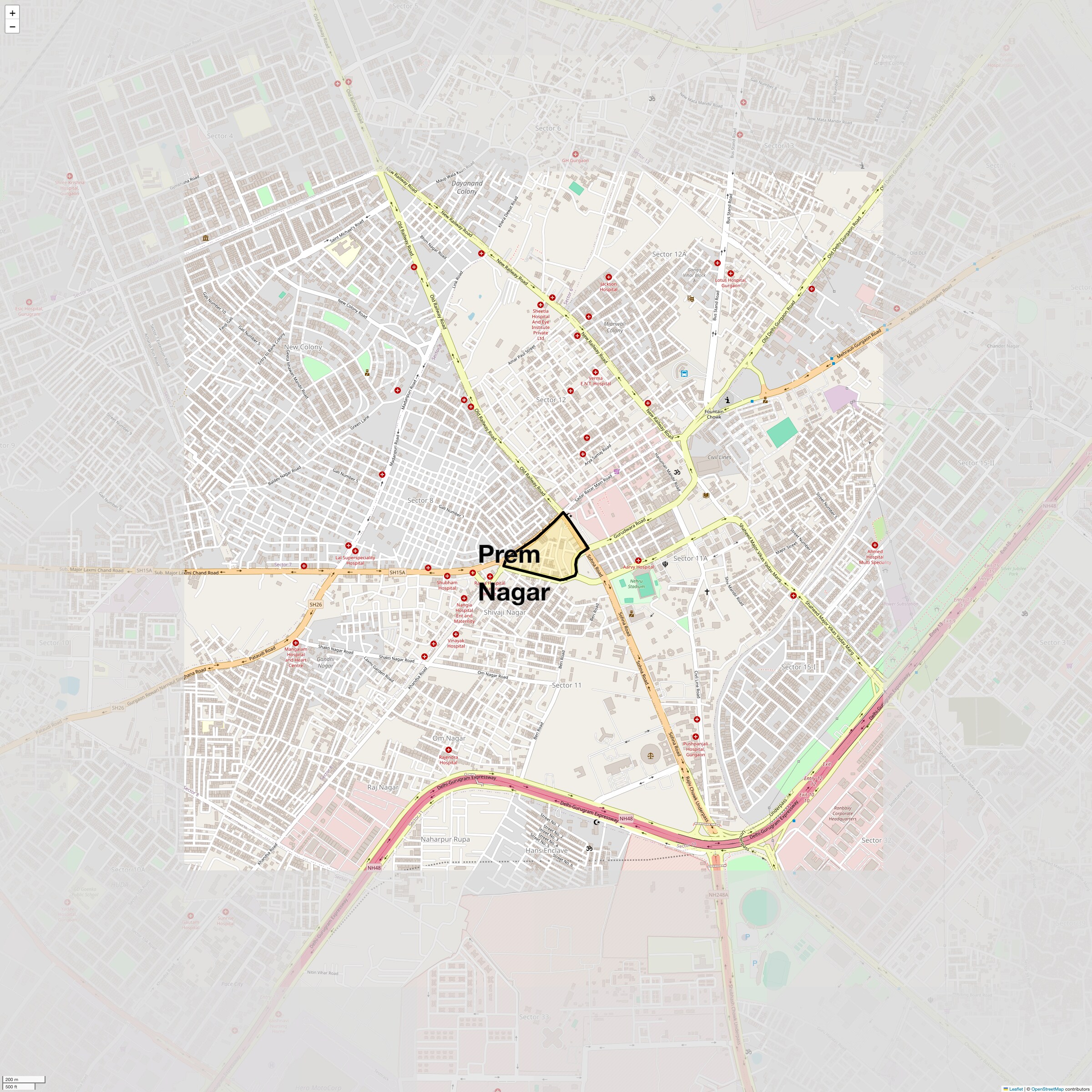 Location Map of Prem Nagar, Gurgaon