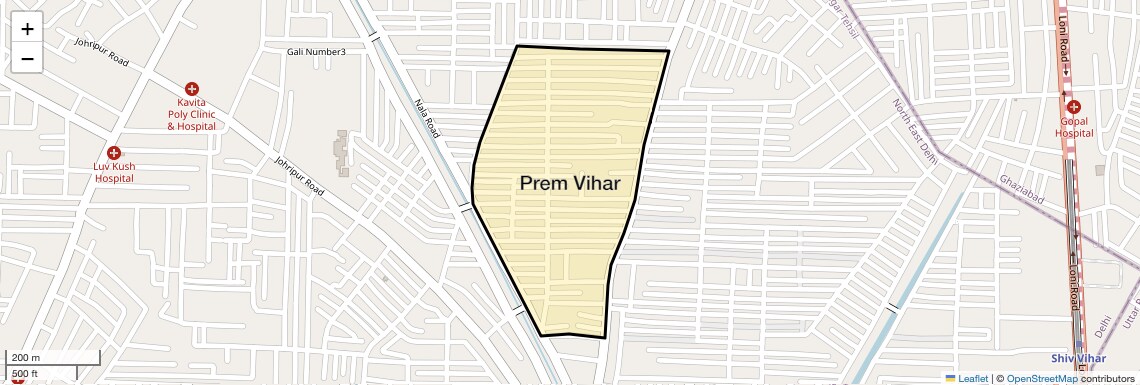 Location Map of Prem Vihar, Delhi