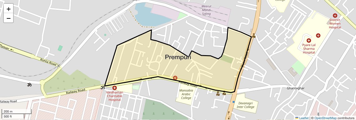 Location Map of Prempuri, Meerut