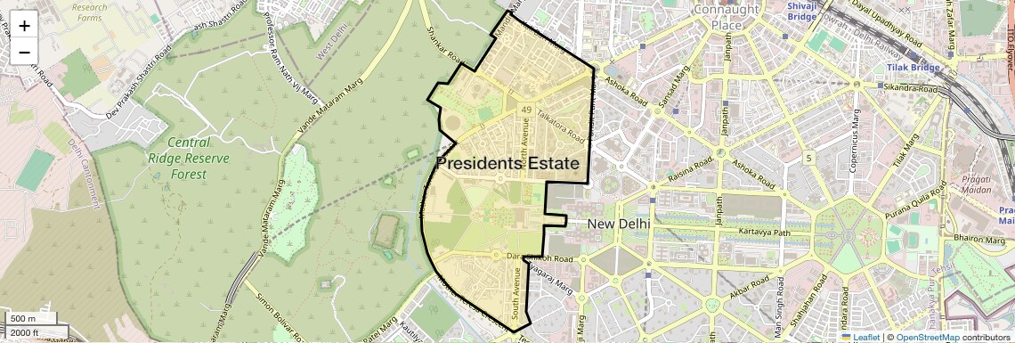 Location Map of Presidents Estate, Delhi