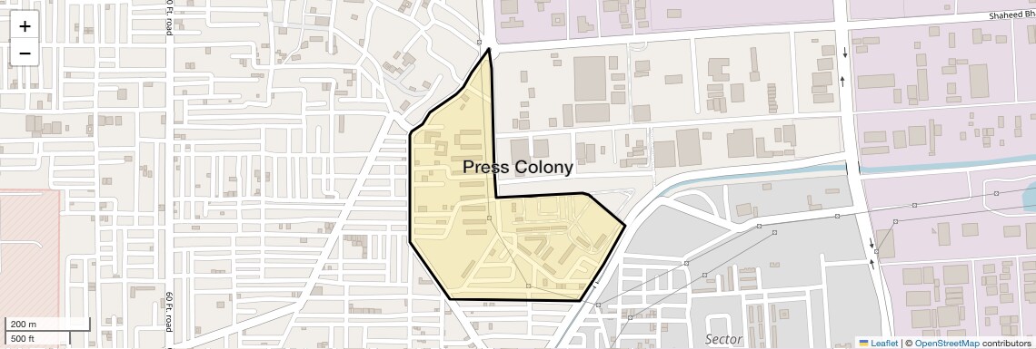 Location Map of Press Colony, Faridabad