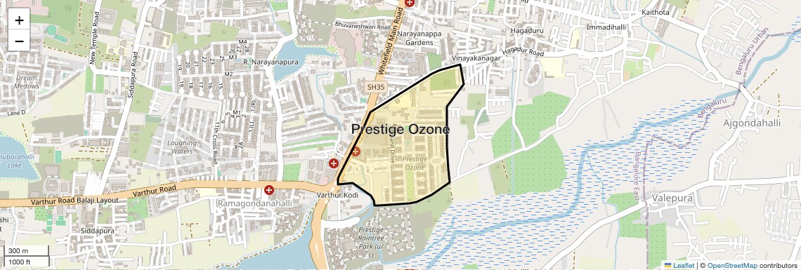 Location Map of Prestige Ozone, Bangalore