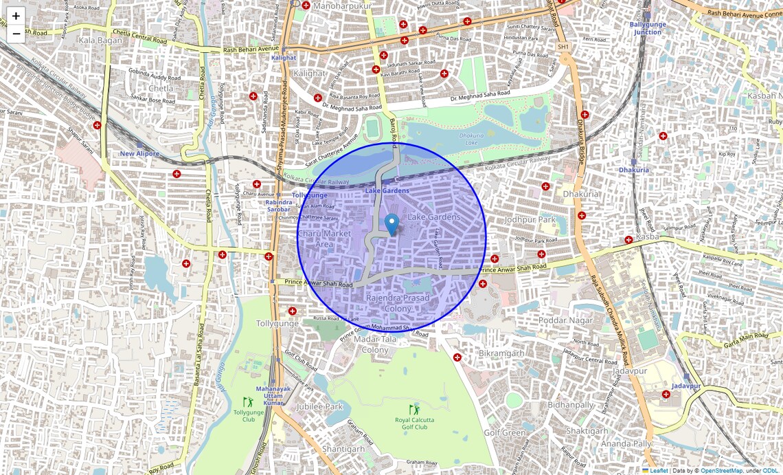 Location Map of Prince Anwar Shah Road, Kolkata