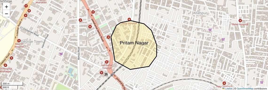 Location Map of Pritam Nagar, Allahabad