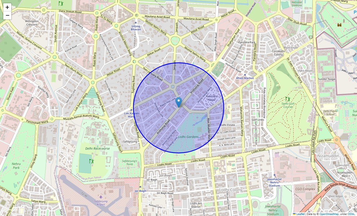 Location Map of Prithviraj Road, Delhi