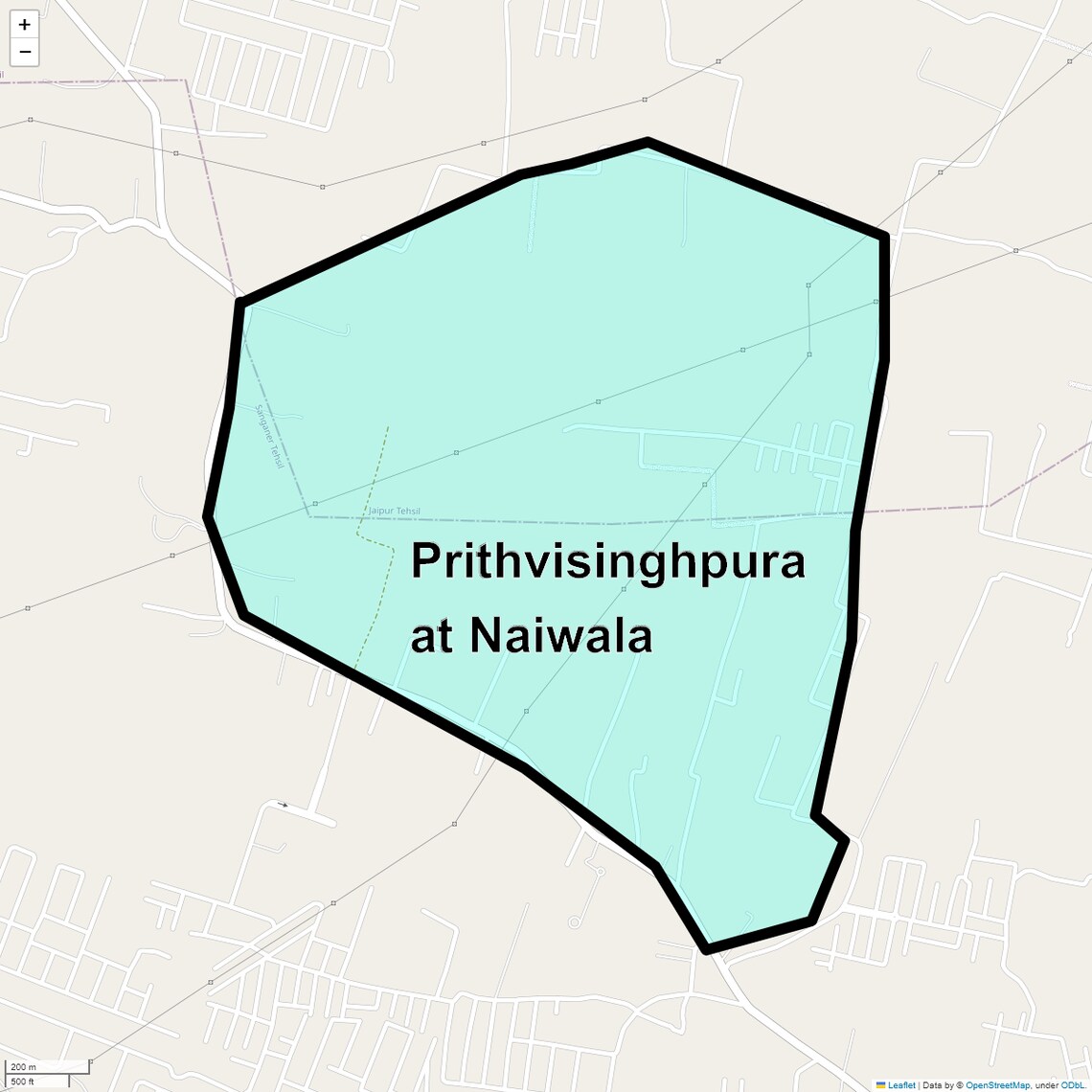 Location Map of Prithvisinghpura at Naiwala, Jaipur