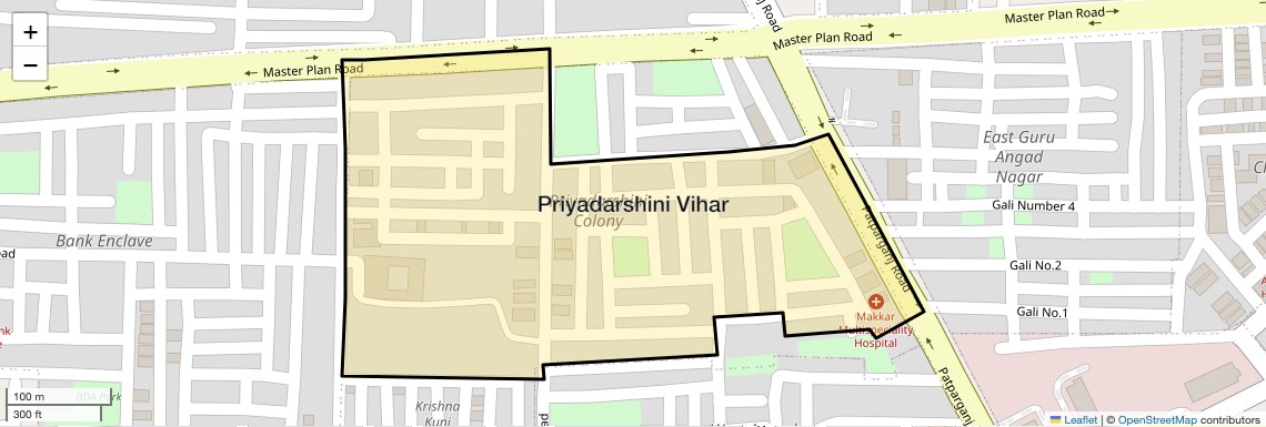 Location Map of Priyadarshini Vihar, Delhi