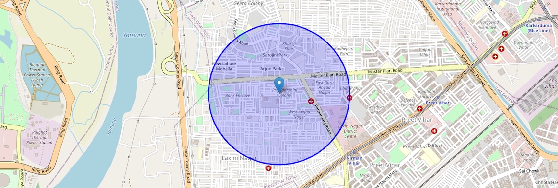 Location Map of Priyadarshini Vihar, Delhi