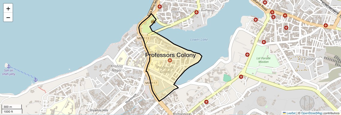 Location Map of Professors Colony, Bhopal