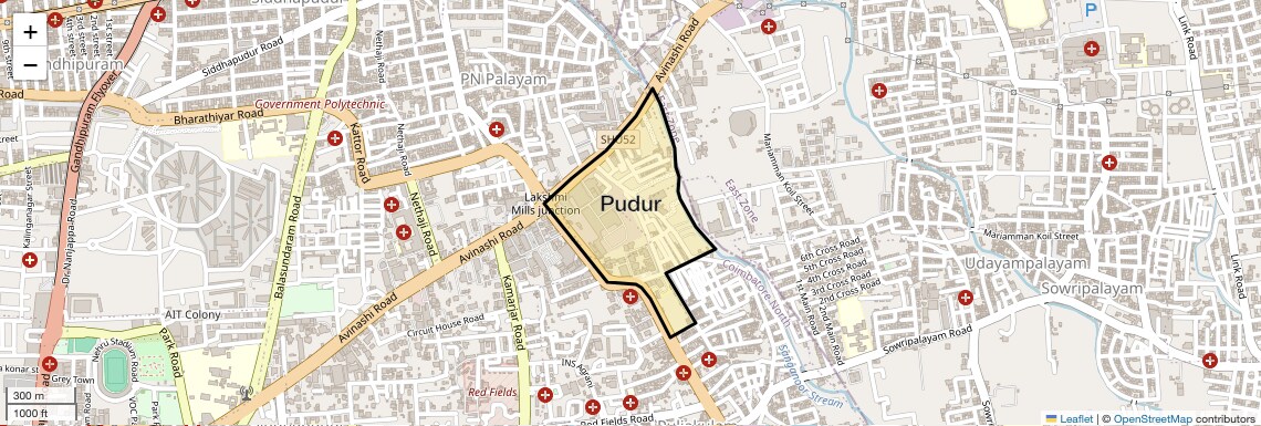 Location Map of Pudur, Coimbatore