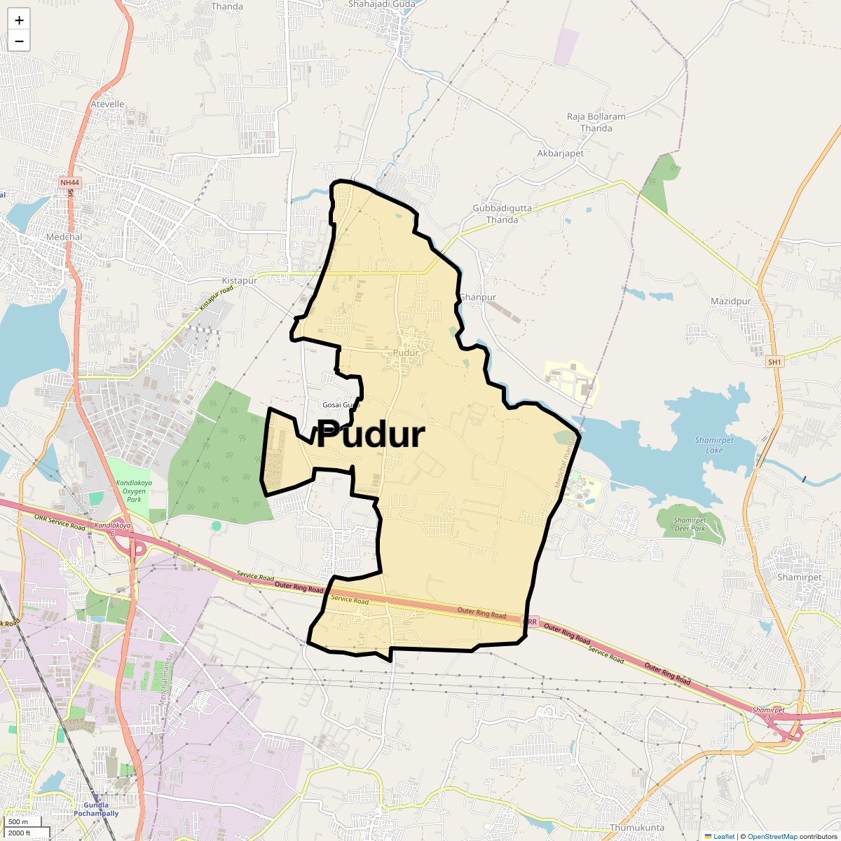 Location Map of Pudur, Hyderabad