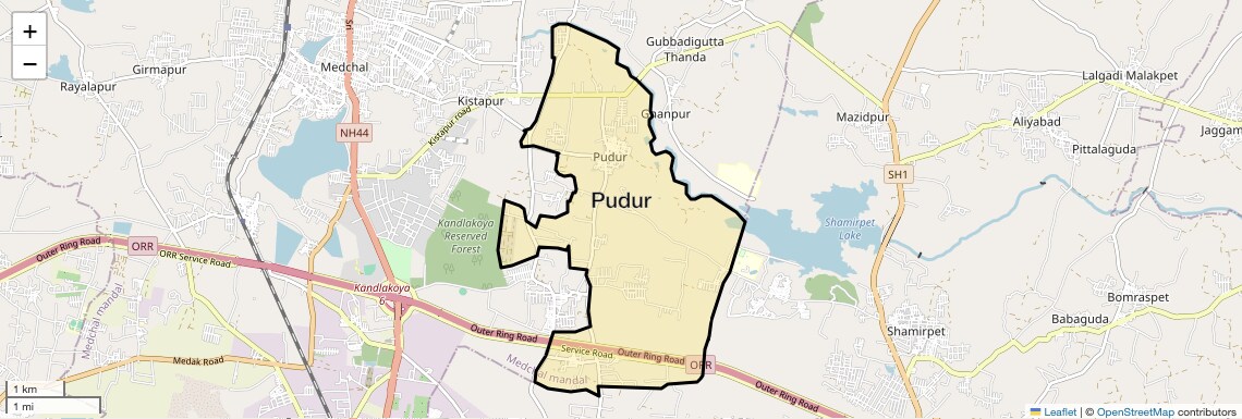 Location Map of Pudur, Hyderabad