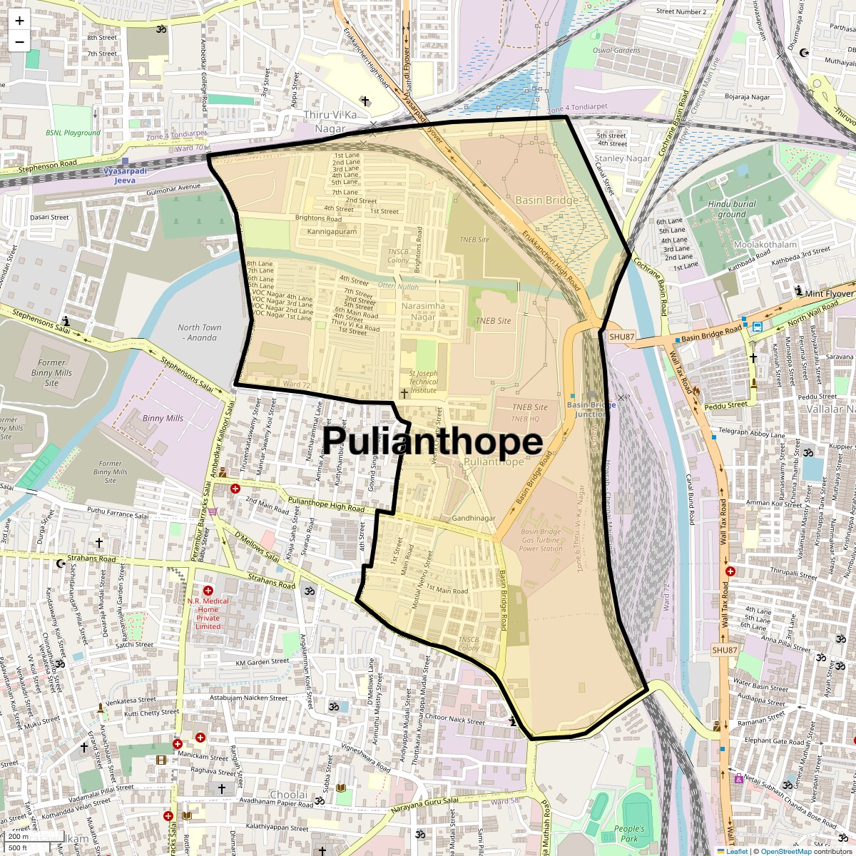 Location Map of Pulianthope, Chennai