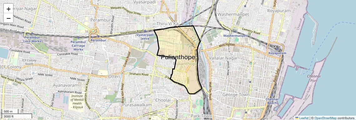 Location Map of Pulianthope, Chennai