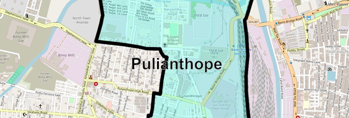 Location Map of Pulianthope, Chennai