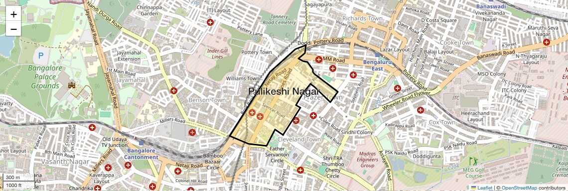 Location Map of Pulikeshi Nagar, Bangalore