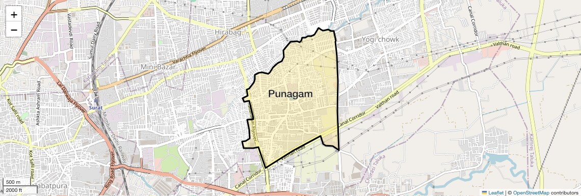 Location Map of Punagam, Surat
