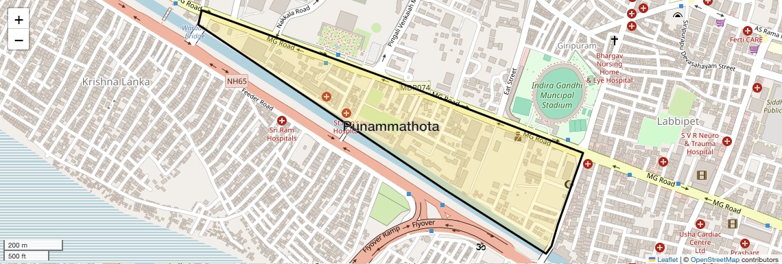 Location Map of Punammathota, Vijayawada