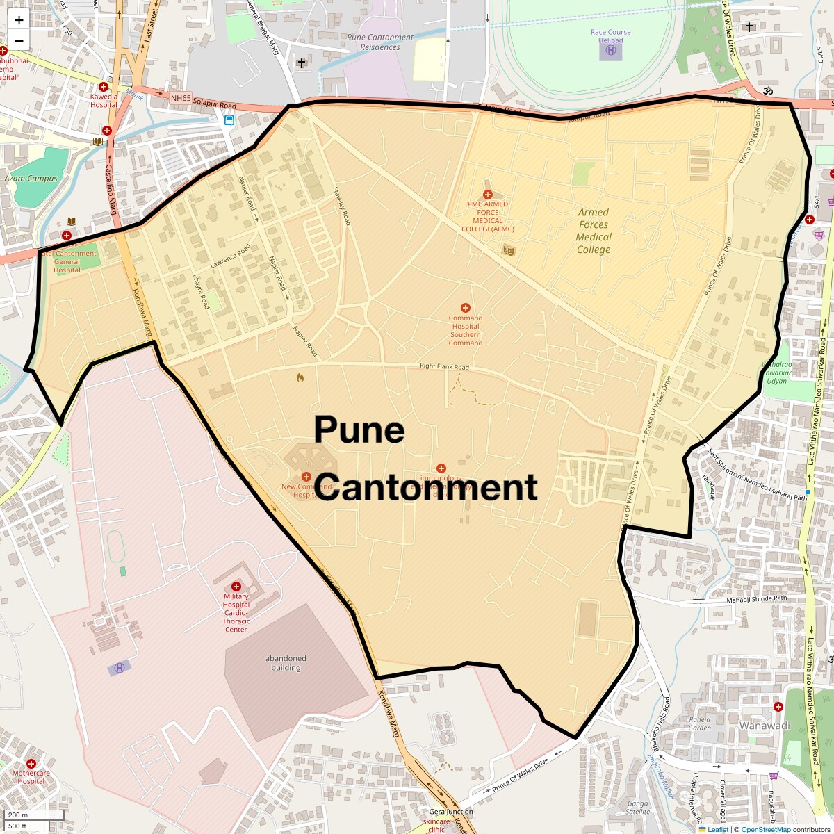 Location Map of Pune Cantonment, Pune