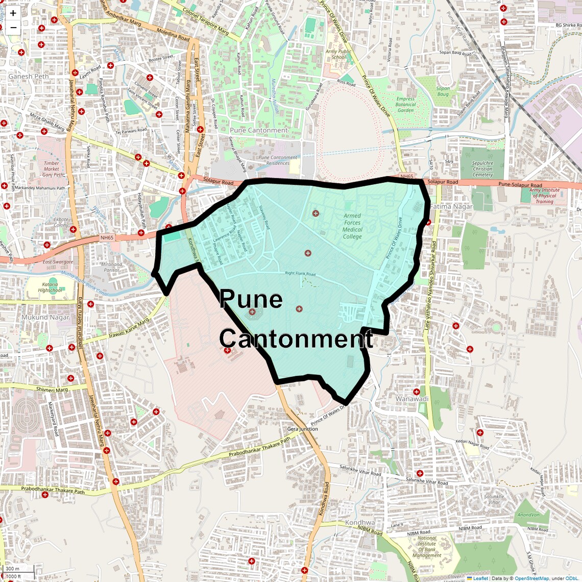 Location Map of Pune Cantonment, Pune