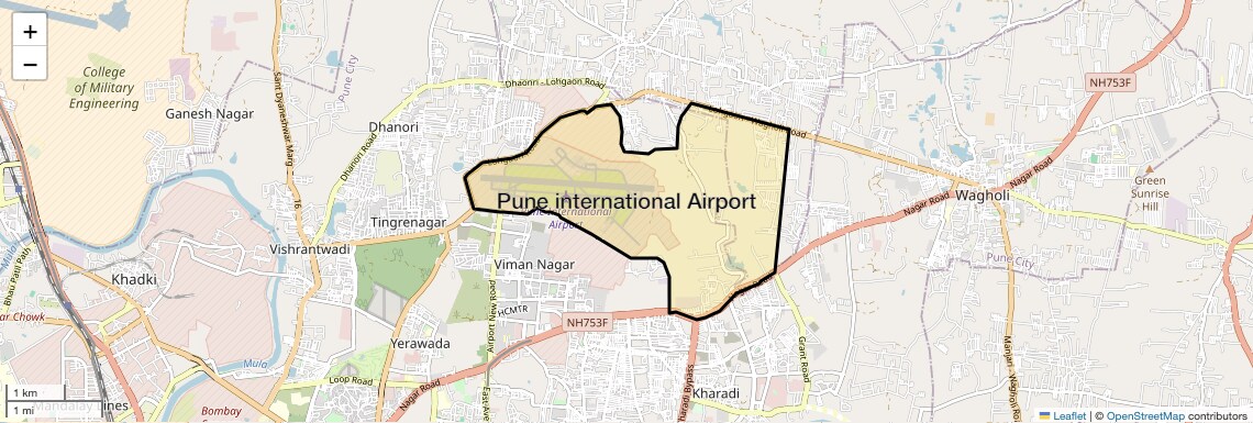 Location Map of Pune international Airport, Pune