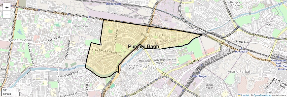 Location Map of Punjabi Bagh, Delhi