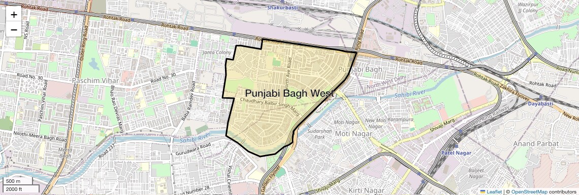 Location Map of Punjabi Bagh West, Delhi