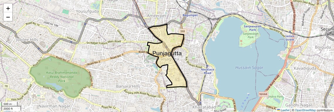 Location Map of Punjagutta, Hyderabad