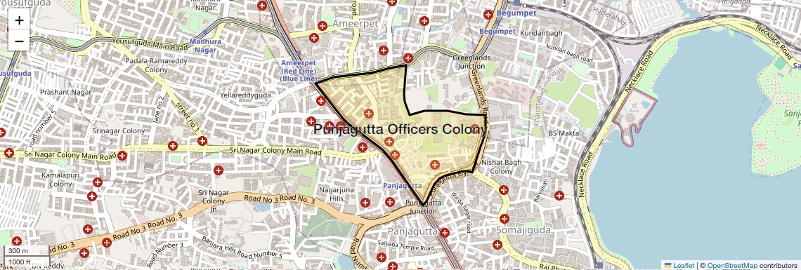 Location Map of Punjagutta Officers Colony, Hyderabad
