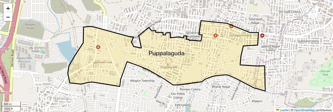 Location Map of Puppalaguda, Hyderabad