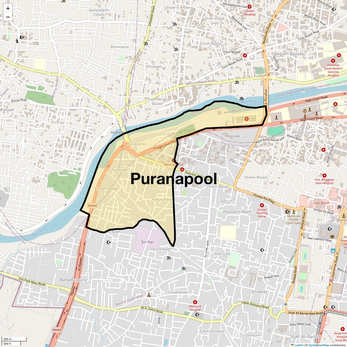Location Map of Puranapool, Hyderabad