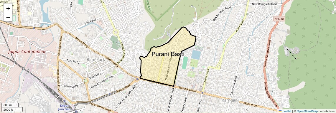 Location Map of Purani Basti, Jaipur