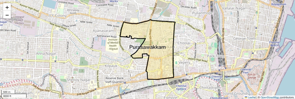 Location Map of Purasawakkam, Chennai