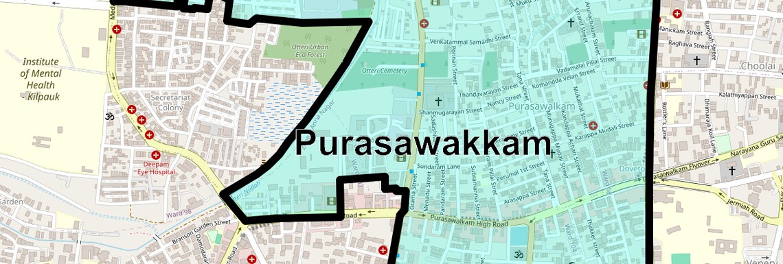 Location Map of Purasawakkam, Chennai