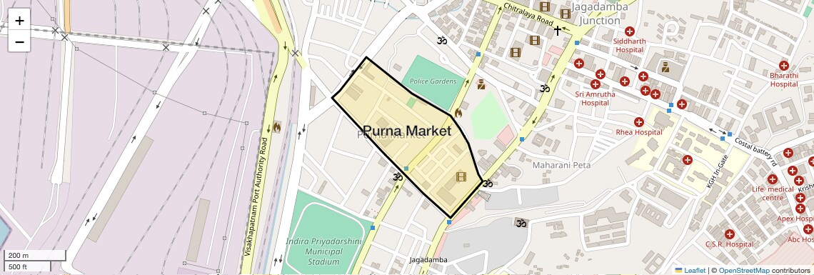 Location Map of Purna Market, Vizag