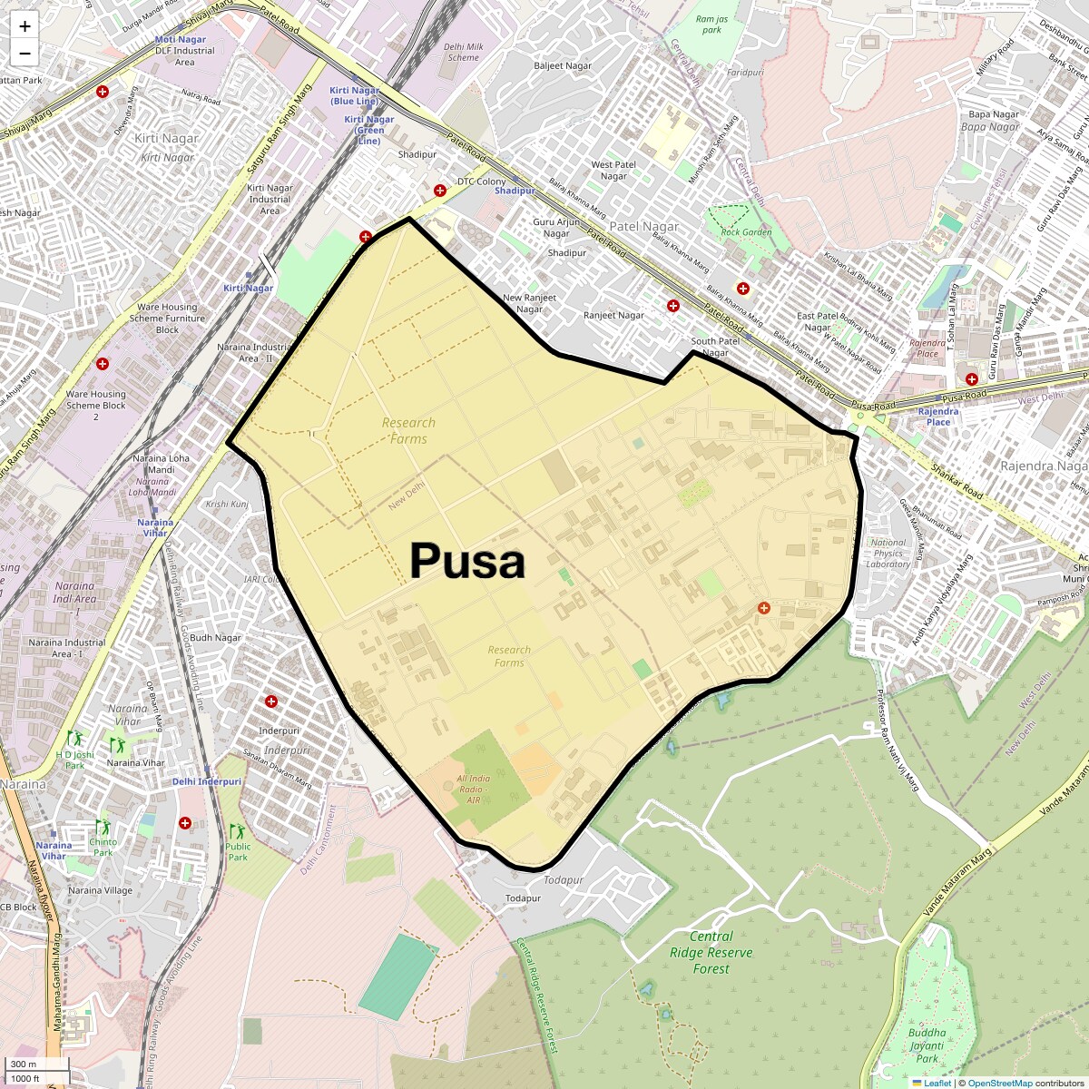 Location Map of Pusa, Delhi