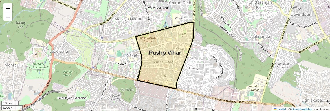 Location Map of Pushp Vihar, Delhi
