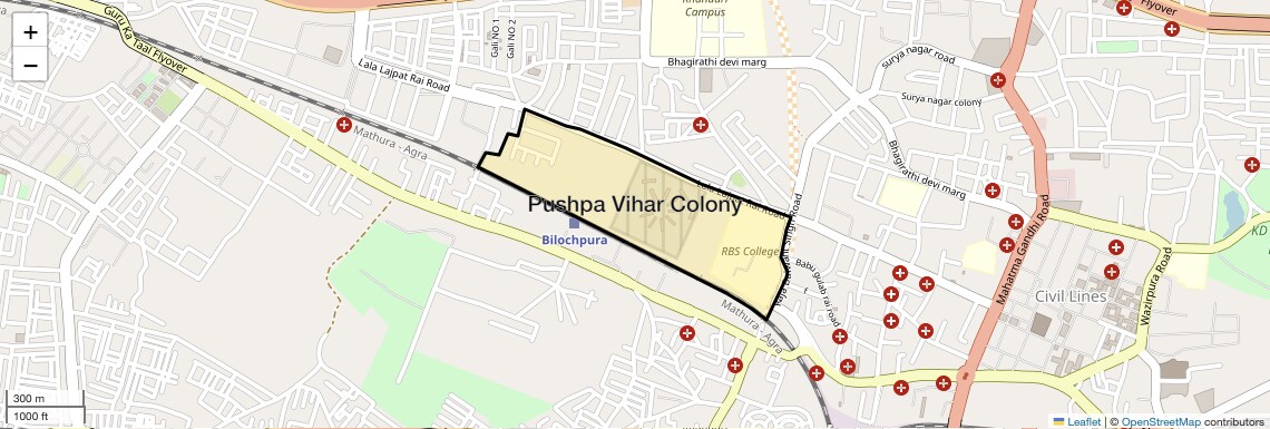 Location Map of Pushpa Vihar Colony, Agra